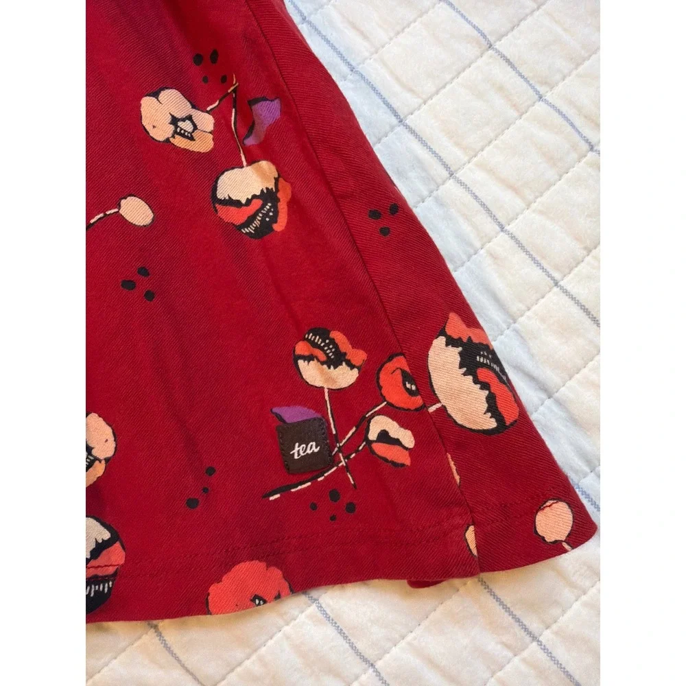Tea Collection Girls Red Floral Ruffle Long Sleeve Skater Dress Size‎ 6 21W12309